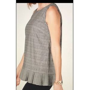 J. Jill Peplum Sleeveless Top Petite Medium White Black Houndstooth Plaid Pleat